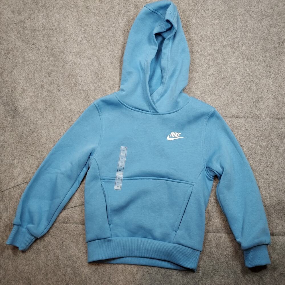 NIKE Swoosh Pullover Hoodie Big Kids XS Sportswear Club Fleece Polar Blue Comfy